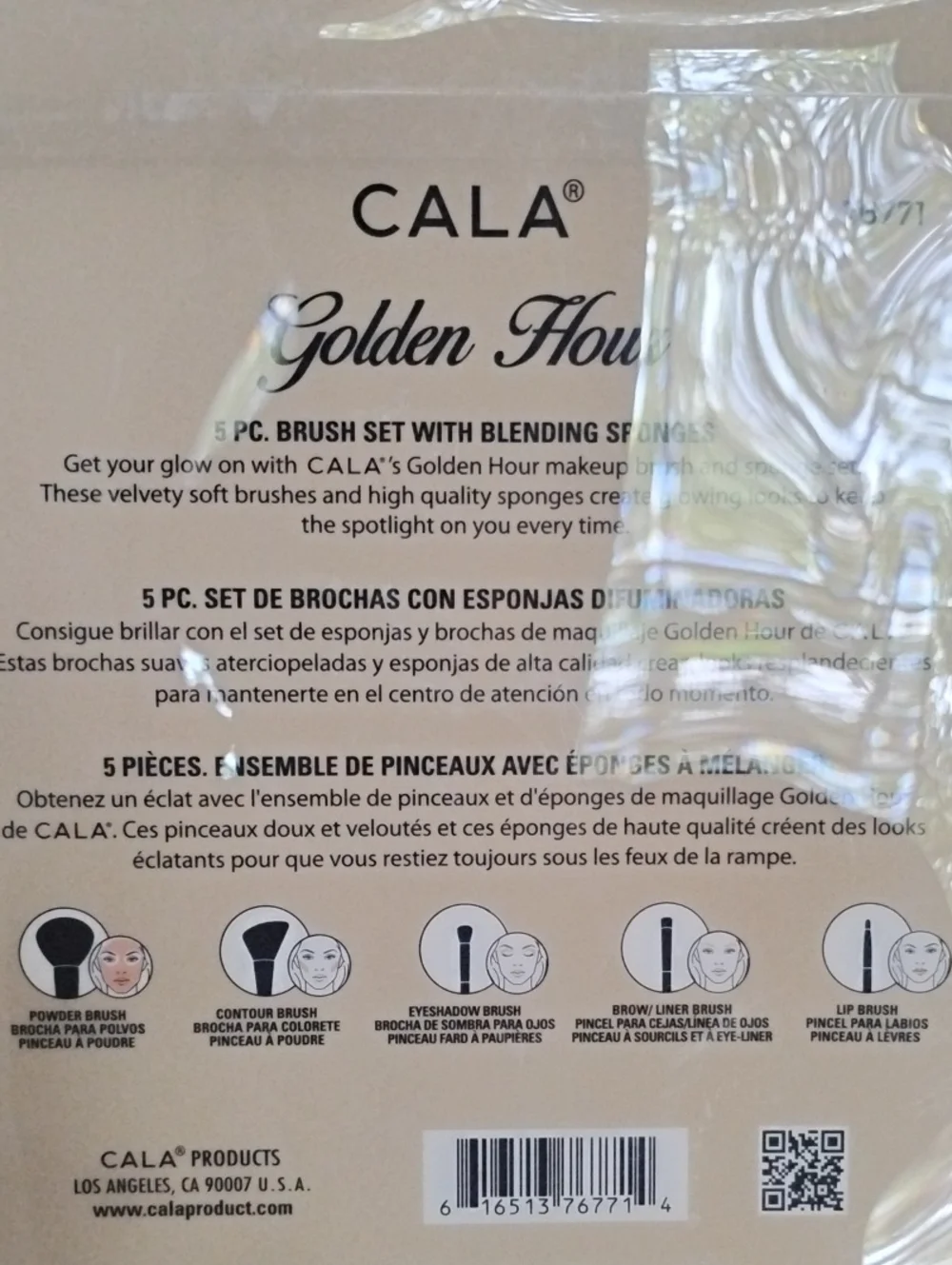 CALA Golden Hour 5-Piece Brush Set with 2 Blending Sponges - Pink & Gold